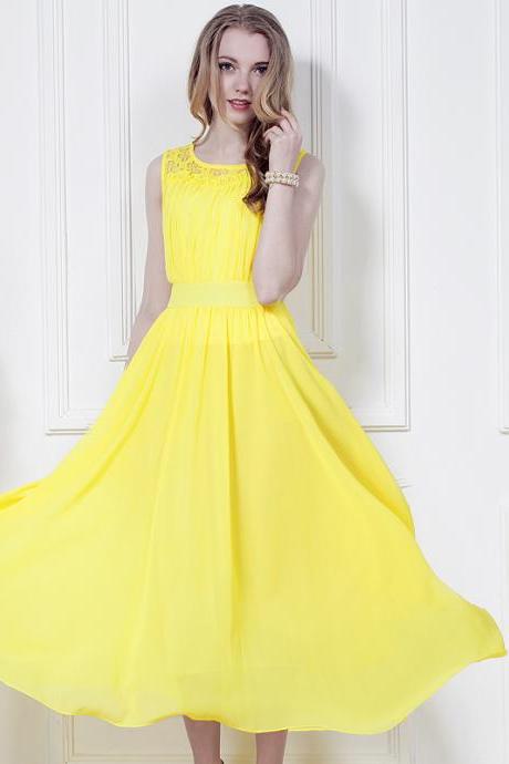 Summer Yellow Chiffon Dress Bohemia Beach Long Dress