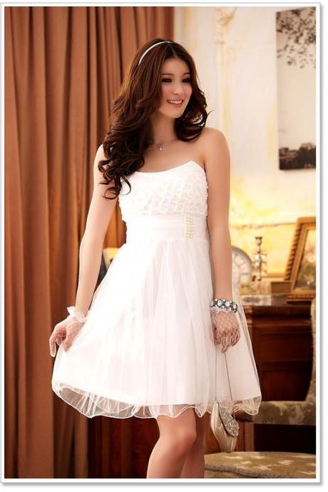 Sweet White Women's Evening Party Dress Bridesmaid Dress