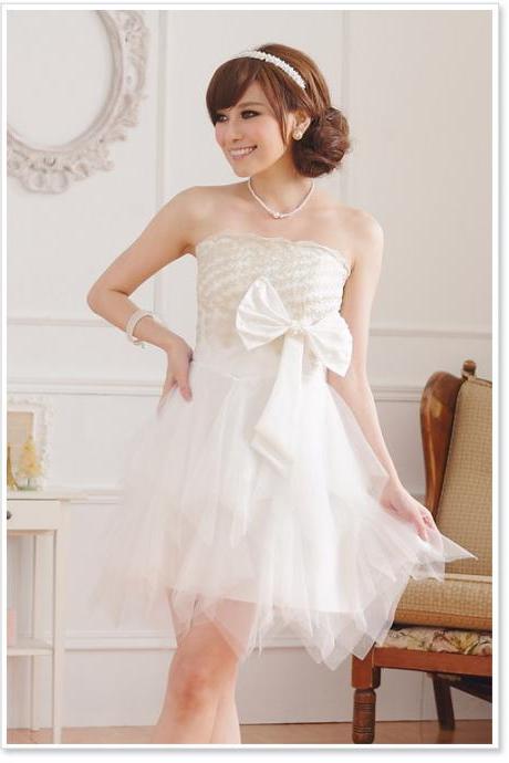 Cute Strapless Mini Evening Party Dress Wedding Bridesmaid Dress