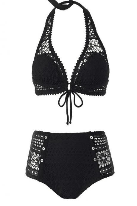 New Women Hollow Black Swimsuit Swimwear Bikini 