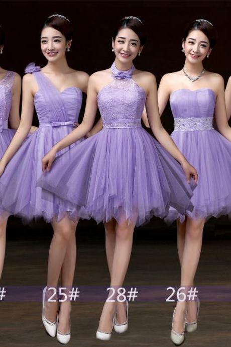 Bridesmaid Dress, Mini Prom Dresses ,Beading Dress ,Evening Dress ,Formal Dress - Purple