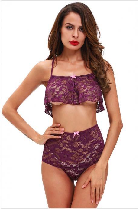 New Women Charming Lingerie Lace Sleepwear - Purple