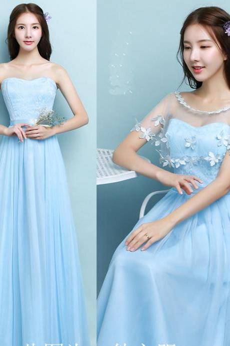 Light Blue Long Design Elegant Gown Evening Dress For Women