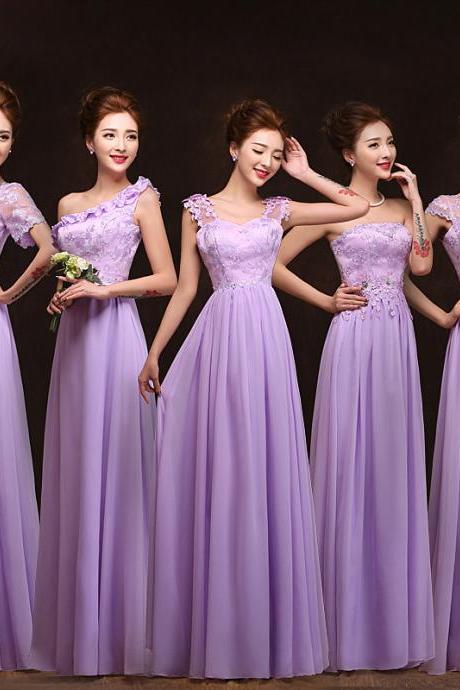 Good Quality Designer Elegant Long Evening Dress Wedding Bridesmaid Dress - Purple