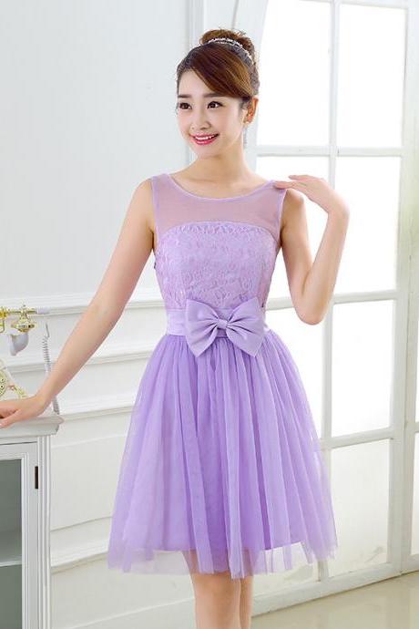 Sweet Bow Mini Bridesmaid Prom Dresses -Purple