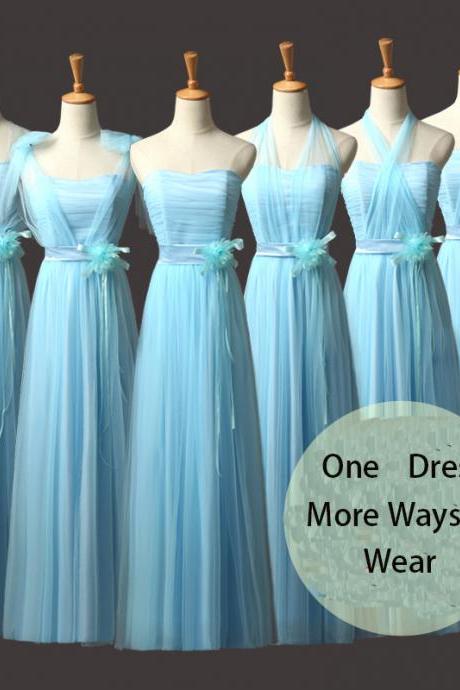 Convertible Bridesmaid Dresses A Line Long Wedding Party Dress - Light Blue