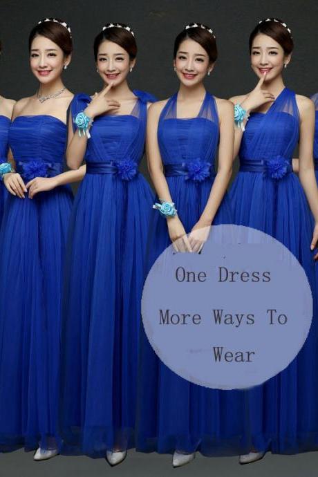 New Convertible Bridesmaid Dresses A Line Long Wedding Party Dress - Blue