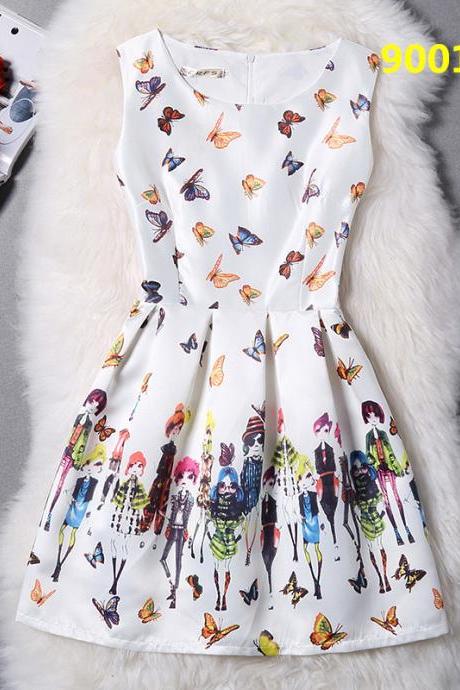 Summer Elegant Butterfly Print Bodycon Vest Dress - White