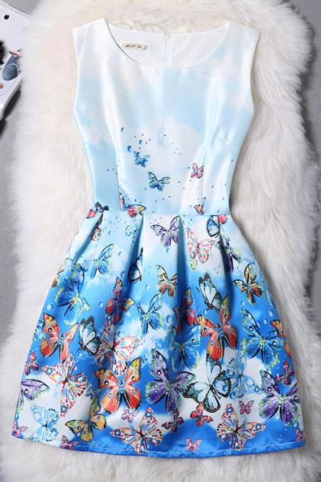 New Casual Fashion Printing Sleeveless Vest Dress 