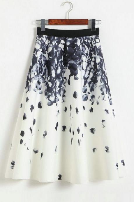 New space cotton printing high waisted A-line skirt - white