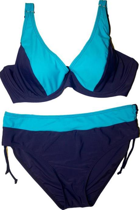 Beach Women Patchwork Swimsuit Swimwear Bikini - Blue