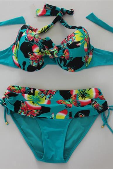 Sexy Butterfly Pattern Swimsuit Swimwear Bikini - Green