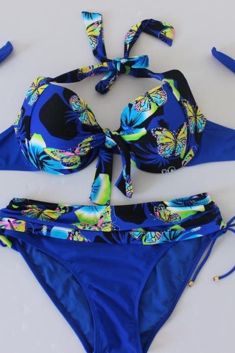 Sexy Butterfly Pattern Swimsuit Swimwear Bikini - Blue