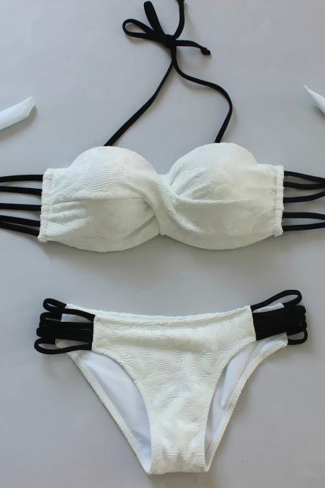 Women Sexy Lace Multi Rope Swimsuit Swimwear Bikini - White