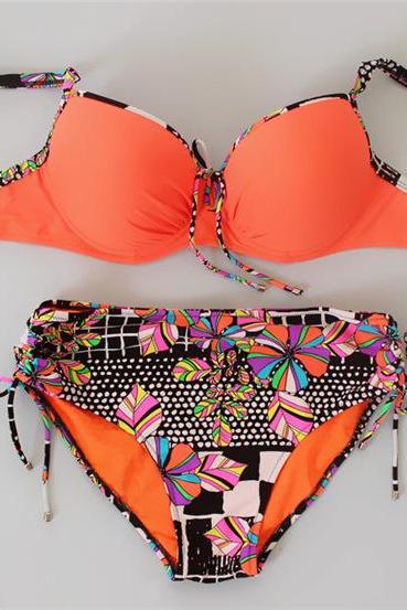 Printing Sexy Swimwear Swimsuit - Orange
