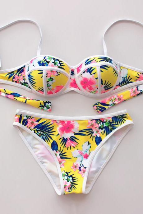 New fashion print stitching sexy swimwear swimsuit bikin - Yellow