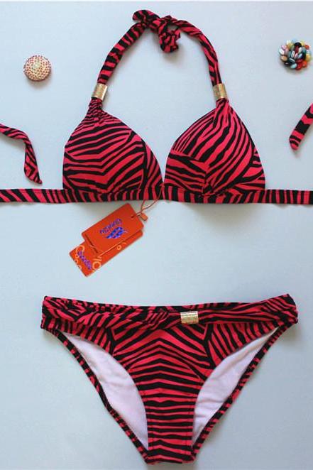 New Zebra Stripes Swimwear Swimsuit Bikini - Red