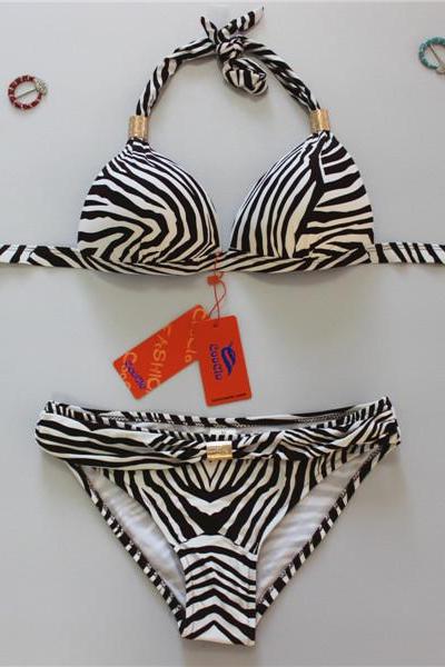 New Zebra Stripes Swimwear Swimsuit Bikini - White