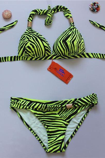 New Zebra Stripes Swimwear Swimsuit Bikini - Yellow