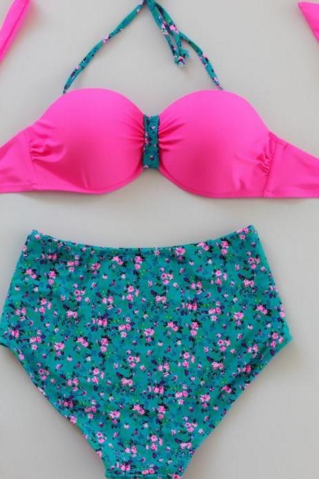 New High Waist Sexy Bikini Swimsuit For Lady - Pink