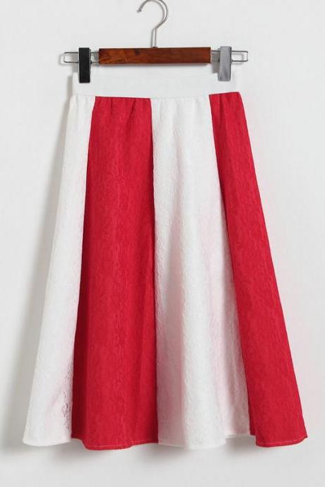 Fashion Patchwork Lace Skirt - White &amp;amp;amp; Red