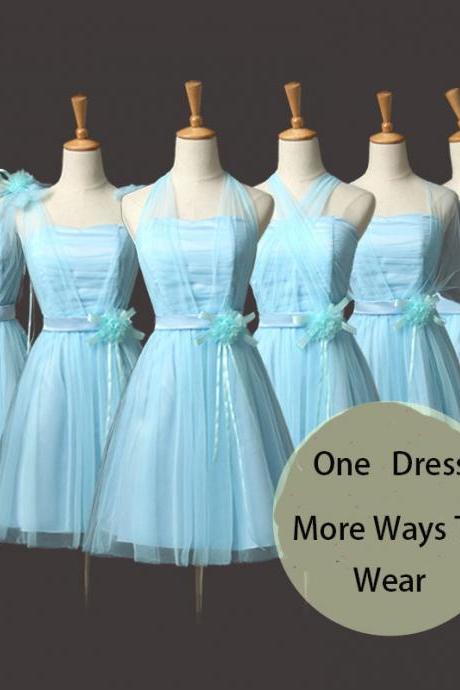 HOT Selling!Convertible Bridesmaid Dresses Mini Cheap Wedding Bridesmaid Dresses Formal Party Dresses - Light Blue