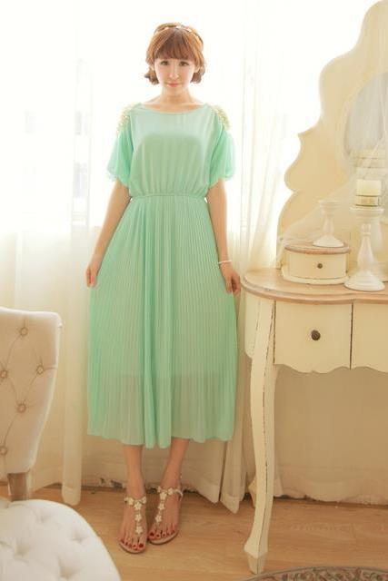 Fashion Chiffon Beaded Pleated Long Dress