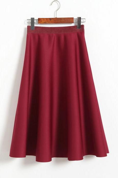 New Women Space Cotton High Waist Casual Skirt - Wine Red