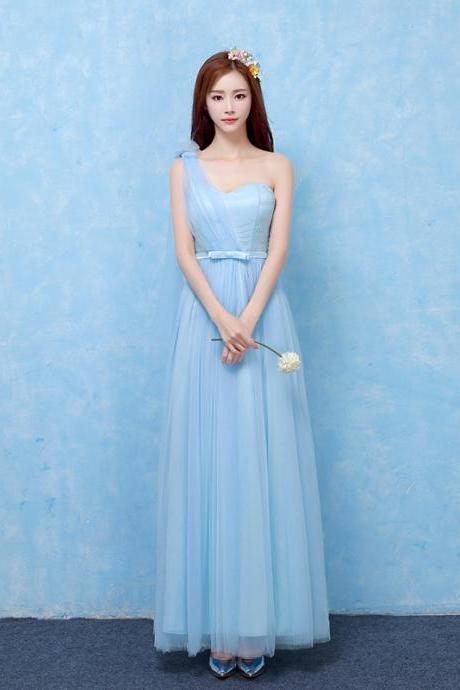One Shoulder Formal Wedding Bridesmaid Dresses Evening Party Dress - Sky Blue