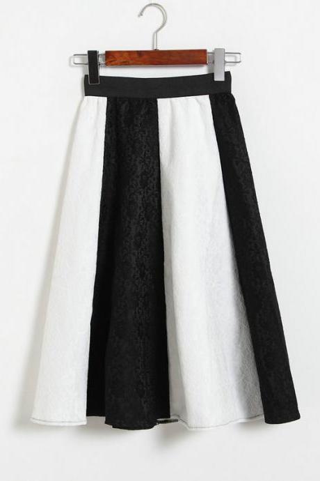 Fashion Patchwork Lace Skirt - White & Black
