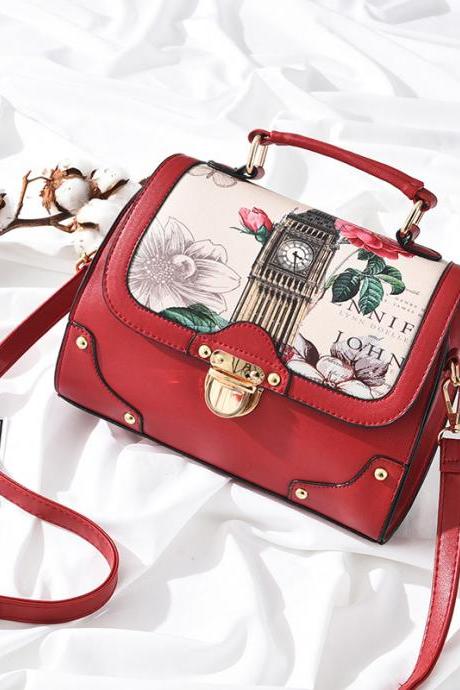 Retro British Style Female Handbag Package Women Shoulder Slope Across Bag - Wine Red