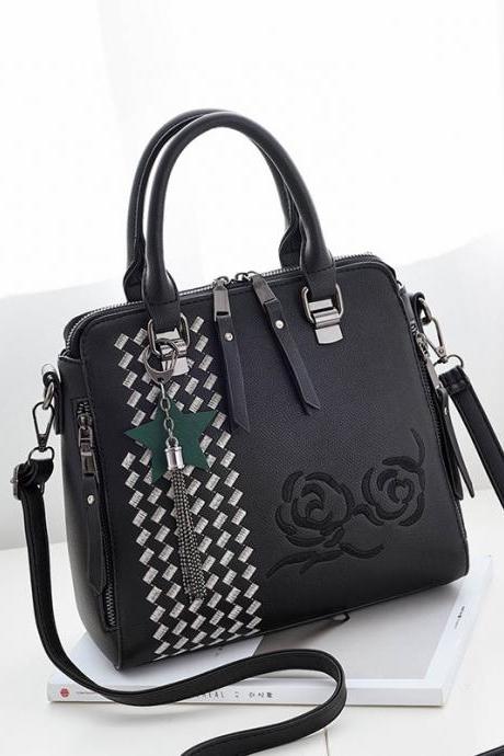 New Flower Style Women Fashion Handbag Crossbody Shoulder Bag - Black