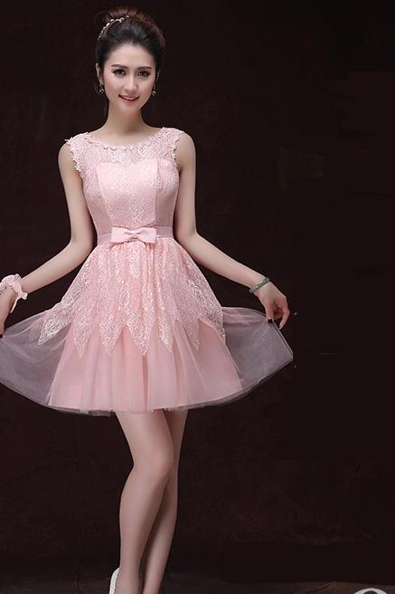 Sweet Vest Design Pink Color Evening Party Bridesmaid Mini Dress
