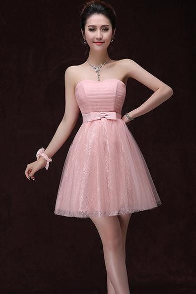 Cute Pink Color Evening Party Bridesmaid Mini Dress