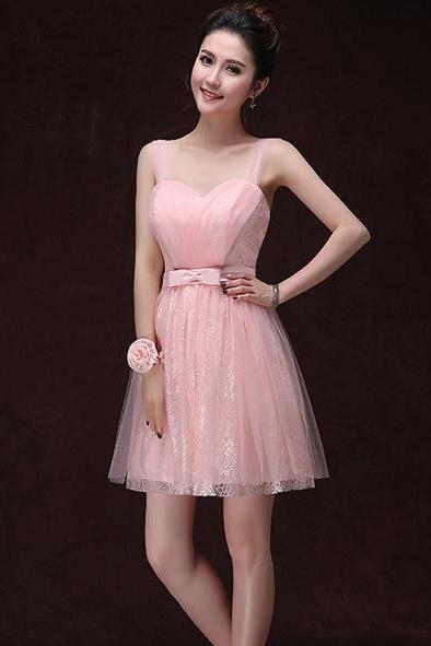 Sweet Pink Color Women Ball Gown Party Dresses Mini Bridesmaids Dress