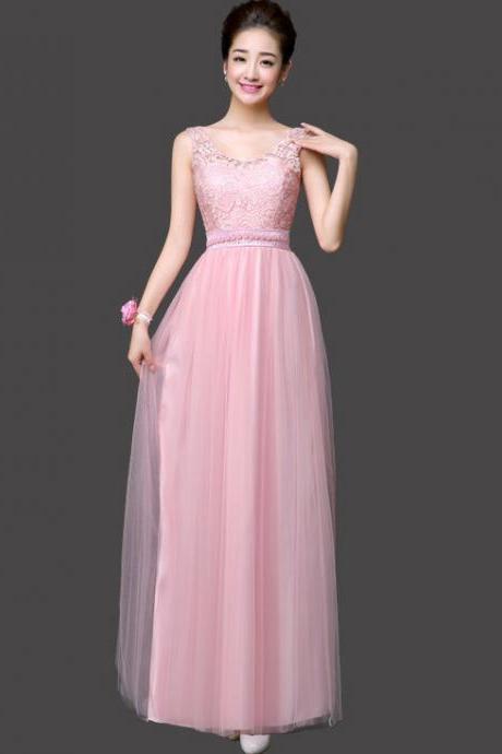 Sweet Pink Color Women Ball Gown Party Dresses Long Bridesmaids Dress