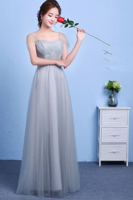 A-line Sleeveless Elegant Long Bridesmaid Dresses - Grey