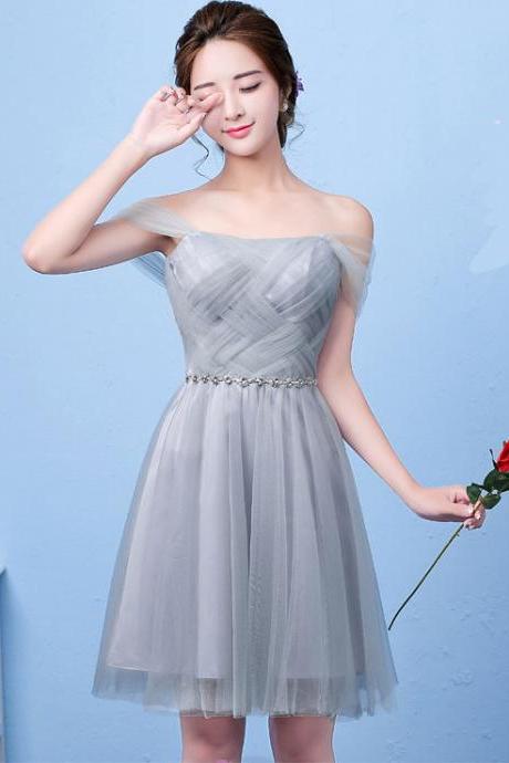 New Arrival A-line Sleeveless Elegant Short Bridesmaid Dresses - Grey