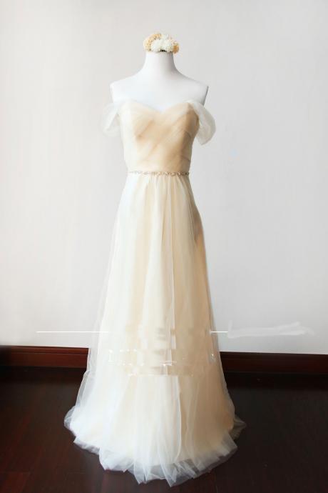 A-line Sleeveless Elegant Long Bridesmaid Dresses - Champagne