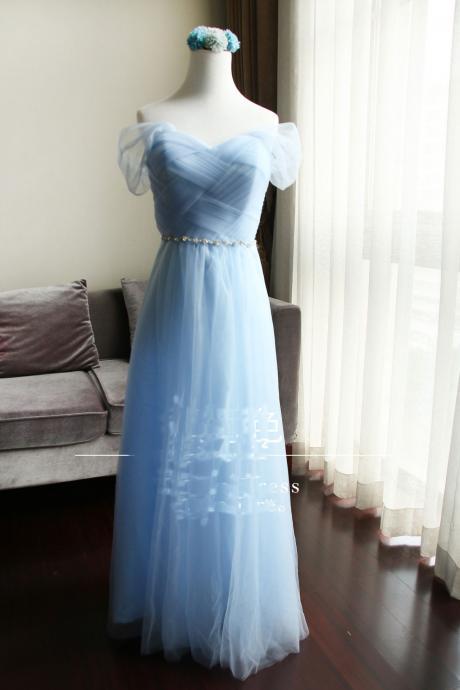 A-line Sleeveless Elegant Long Bridesmaid Dresses - Light Blue