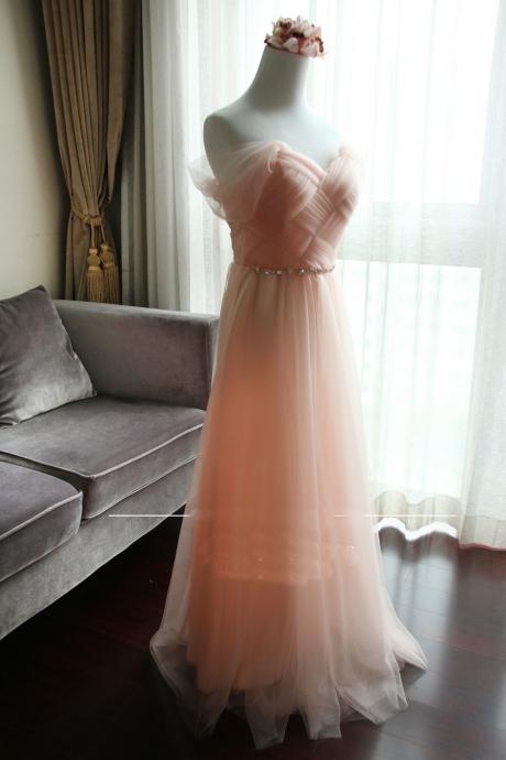 A-line Sleeveless Elegant Long Bridesmaid Dresses - Pink