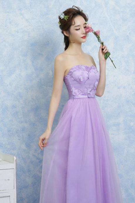 Women Off Shoulder Gauze Evening Party Prom Bridesmaid Wedding Dress Graduation Gown - Purple