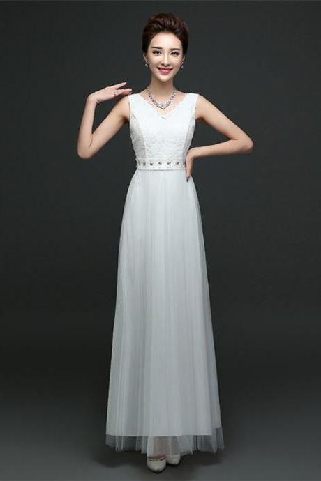 Sleeveless Bridesmaid Dresses Long One Szie Evening Party Maid Dresses - White