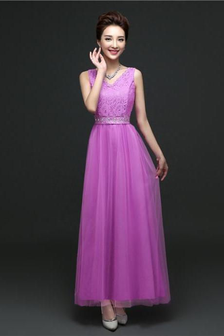 Sleeveless Bridesmaid Dresses Long One Szie Evening Party Maid Dresses - Purple