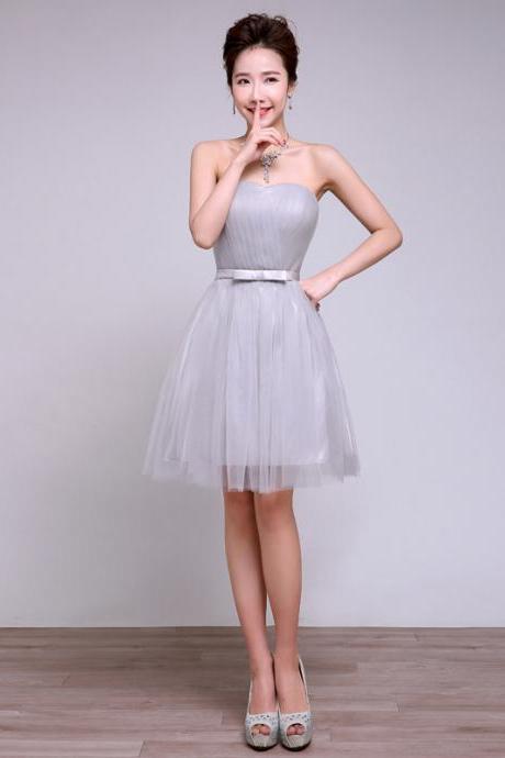 Sweetheart Grey Color Off Shoulder Wedding Women Gown Bridesmaid Party Mini Dress