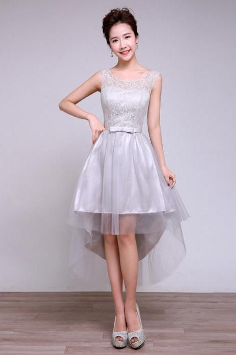 Sweetheart Grey Color Irregular Lace Patchwork Wedding Women Gown Bridesmaid Party Mini Dress