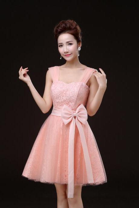 Charming Pink Sleevless Lace Mini Girl/young Lady/women's Dresses Bridesmaids Party/prom/ball Gown