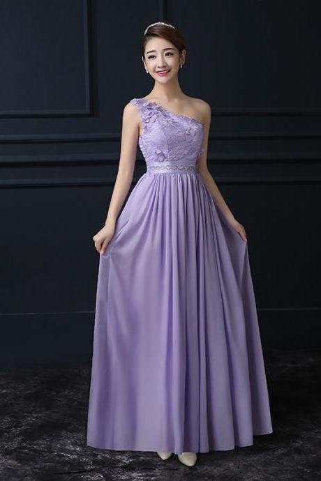 Purple Chiffon One Shoulder Long Bridesmaid Wedding Party Dress
