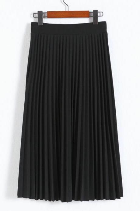 Black High Rise Pleated A-Line Maxi Skirt