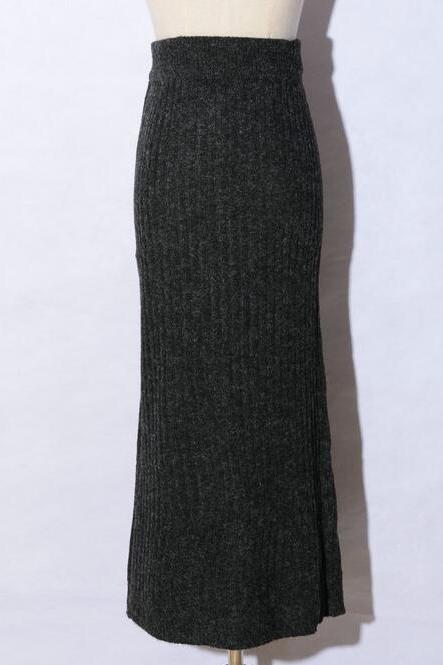 Long Slim Knitted Pencil Skirts - Black